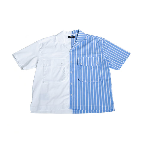 SPLIT PANEL SHIRT - WHITE AND BLUE STRIPE